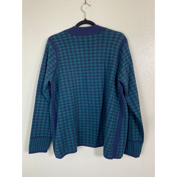 Susan Graver Cardigan Sweater Blue Green Houndstooth Women XL Christmas Holiday - Picture 13 of 15
